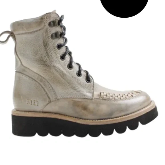 BED STU Boots Icicle ELISHA II Combat Moto Leather Silver Gray Black Size 8 - Picture 7 of 10